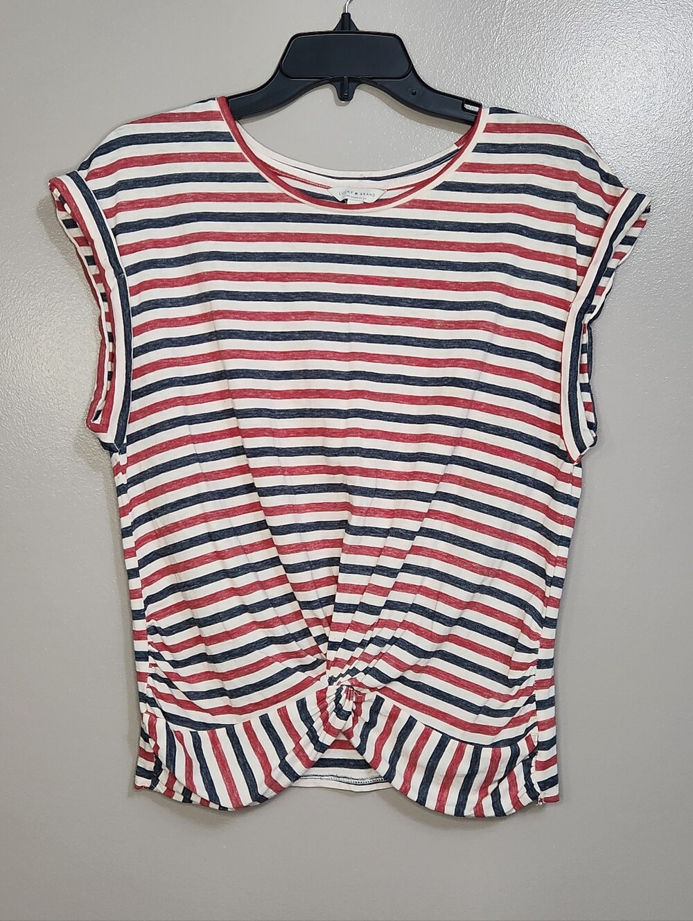 Lucky Brand Red, Navy & White Striped Knot-Front Top Size Medium